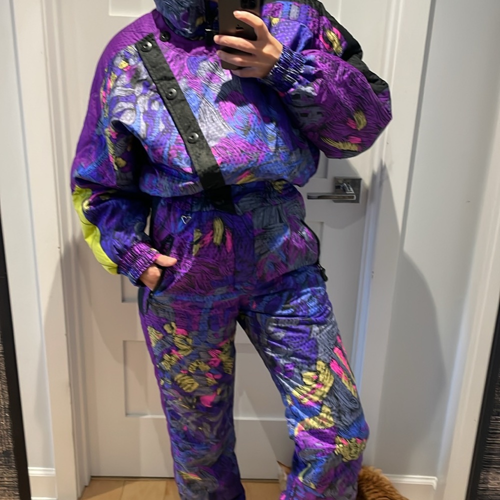 Obermeyer vintage 90s purple brushstrokes snow ski jumpsuit